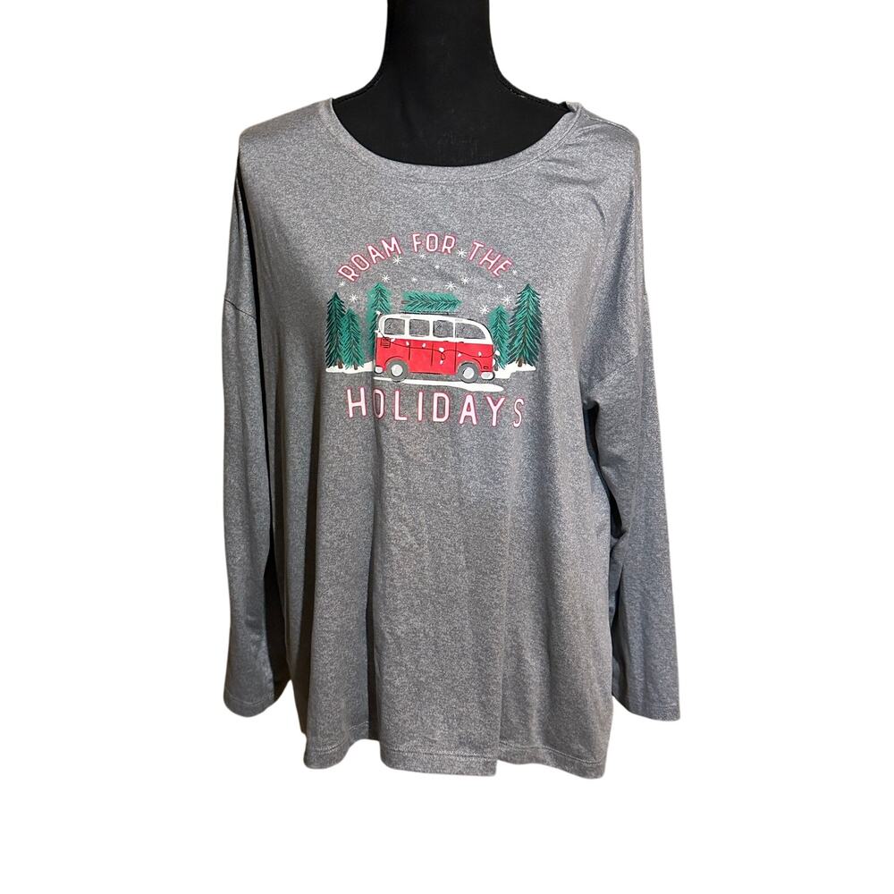 JoySpun Gray Home For The Holidays Graphic Long Sleeve Shirt Size L 12-14